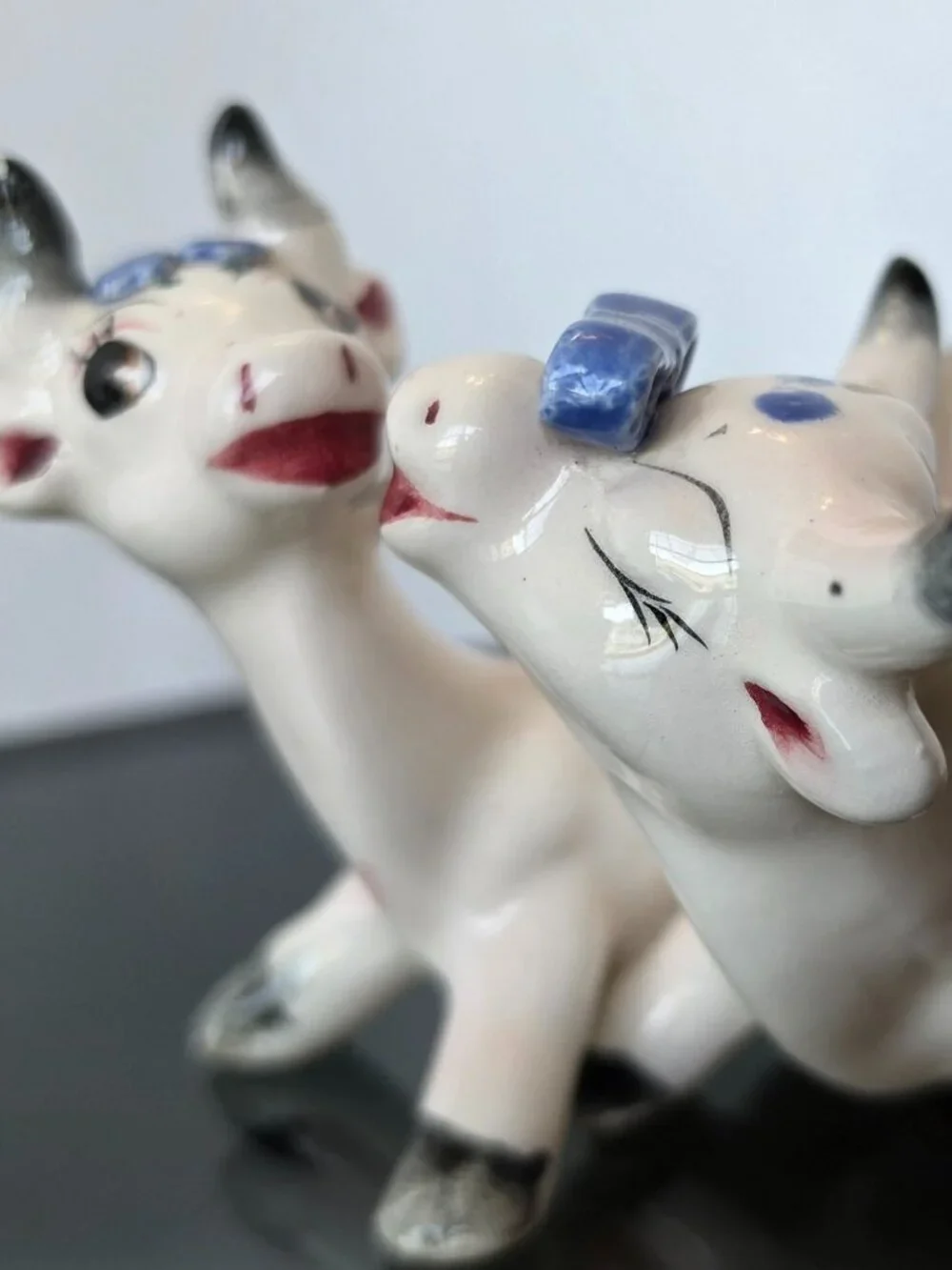Vintage 1950's Kissing Cow and Bull Salt & Pepper Shakers intertwined